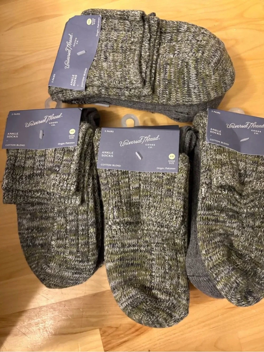 Universal Thread Olive and Gray Marled Ankle Socks - 3 Pack x4